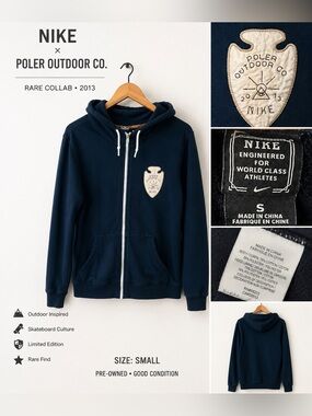 Rare 2013 Nike SB x Poler Outdoor Co Full Zip Hoodie Navy Men’s Small
